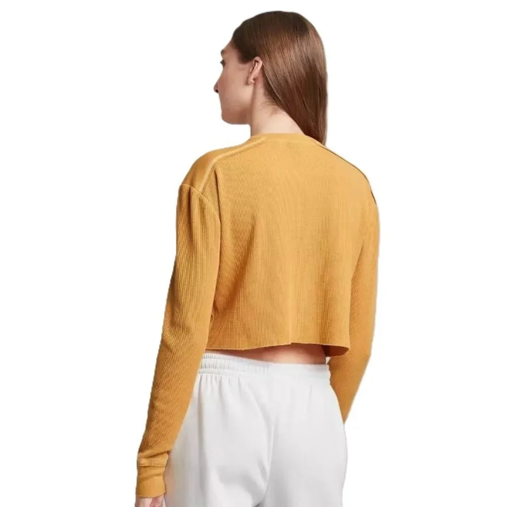 Wild Fable Autumn Yellow LS Waffle Knit Cropped Henley Top T-Shirt -- Size Large - Picture 4 of 8